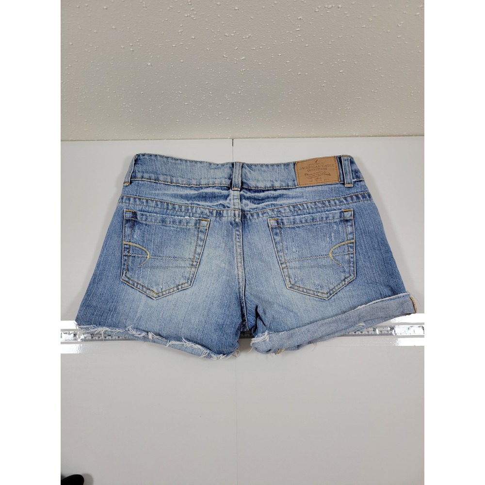 Y2K American Eagle Denim Short Women 4 Blue Excellent Distressed Low Rise Cuffed - Picture 2 of 9